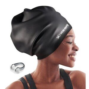 Keary Black Silicone Swim Cap For Long Hair